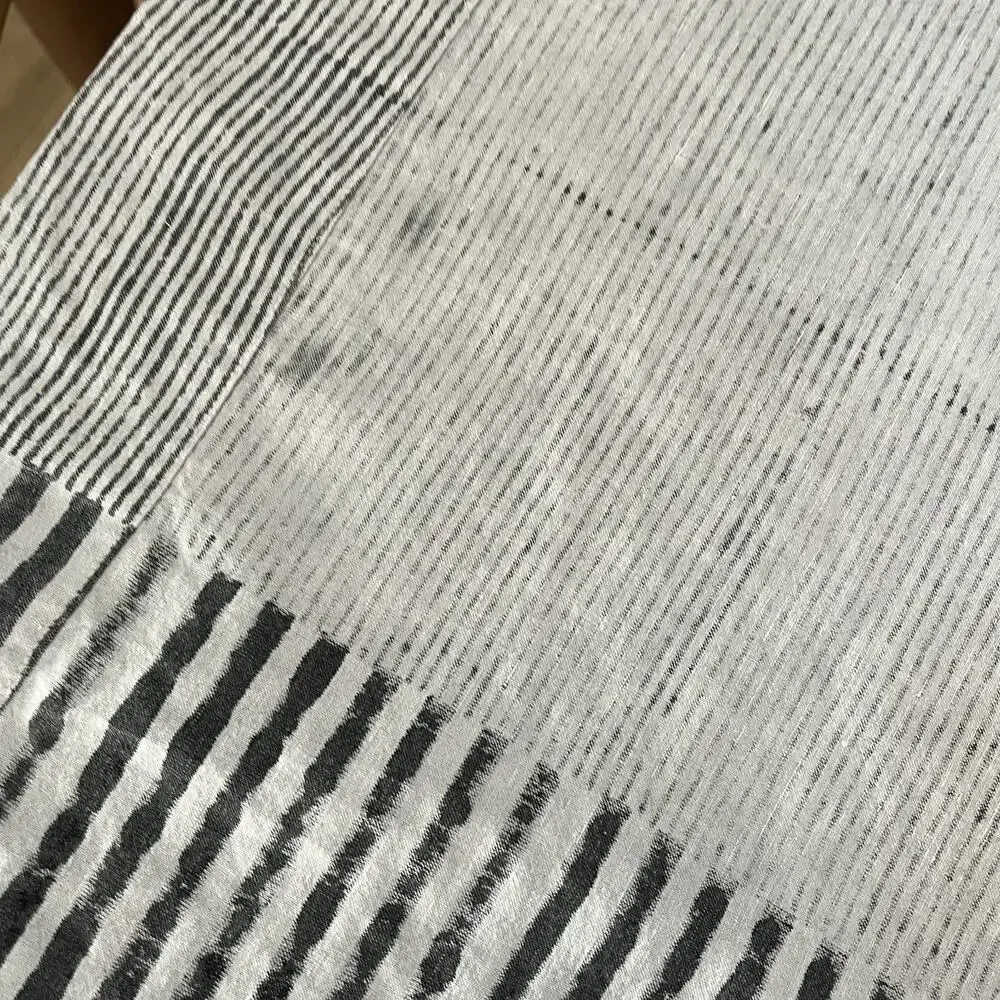 4 CB2 Block Printed Stripe Panel Gray Linen Blend Curtains 48